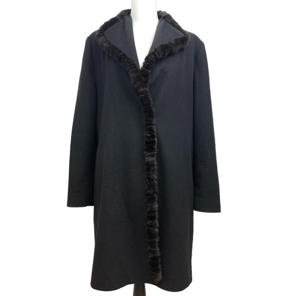 Fleurette Loro Piana Wool Mink Fur Trim Coat Black - Picture 15 of 15
